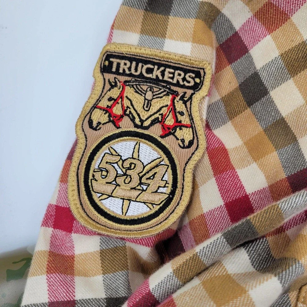 Portal Truckers Road Dogs On Hogs Men's 2XL‎ Flannel Long Sleeve Plaid Shirt